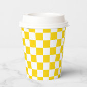 White Mustard Yellow Square Pattern Paper Cups Pappbecher (Rückseite)