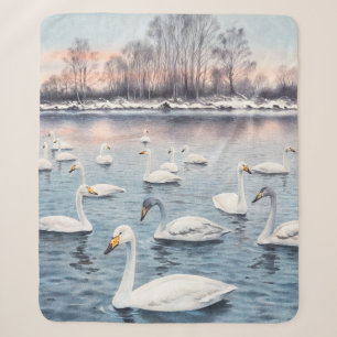 White mute swan on a lake. Watercolor paintingswan Sherpadecke