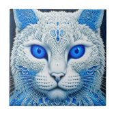 White Mystical Cat Ethereal AI Art Fliese (Vorderseite)