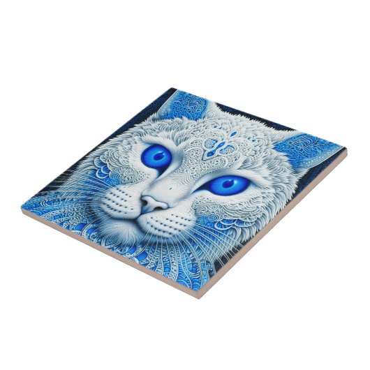 White Mystical Cat Ethereal AI Art Fliese (Seite)
