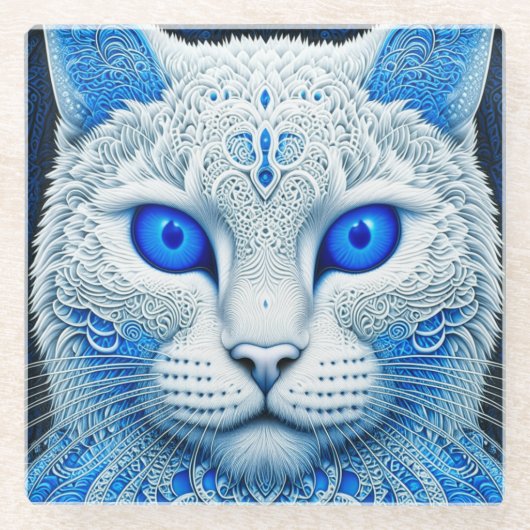 White Mystical Cat Ethereal AI Art Glasuntersetzer (Vorderseite)
