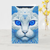 White Mystical Cat Ethereal AI Art Karte (Gelbe Blume)
