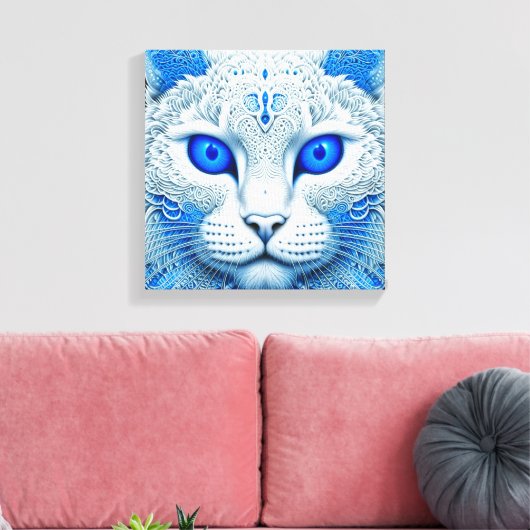 White Mystical Cat Ethereal AI Art Leinwanddruck (Insitu (Wohnzimmer))