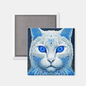 White Mystical Cat Ethereal AI Art Magnet (Vorderseite/Rückseite)