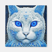 White Mystical Cat Ethereal AI Art Magnet (Vorne)