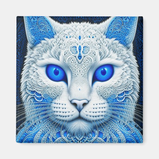 White Mystical Cat Ethereal AI Art Magnet (Vorne)