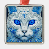 White Mystical Cat Ethereal AI Art Ornament Aus Metall (Vorne)