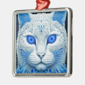 White Mystical Cat Ethereal AI Art Ornament Aus Metall (Links)