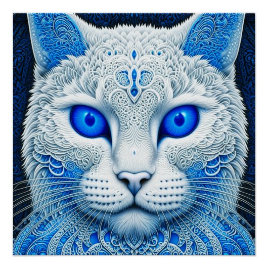 White Mystical Cat Ethereal AI Art Poster (Vorderseite)