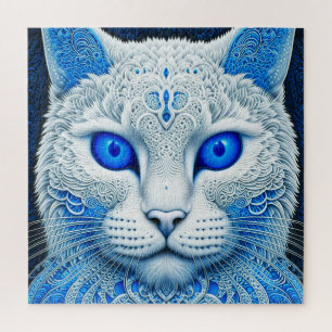White Mystical Cat Ethereal AI Art Puzzle