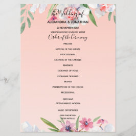 White Narcissus auf Apricot Pink Hochzeitsprogramm Programm