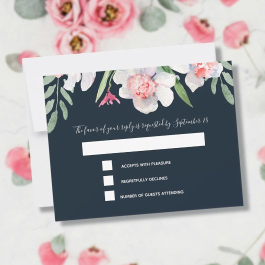 White Narcissus über Navy UAWG and Menu RSVP Karte