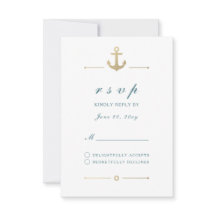 White Nautic Gold Anchor Response RSVP Card