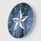 White Nautical Star Blue Wooden Planks Große Wanduhr (Winkel)