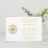 White Nautical Wedding Einladungen Gold Compass (Stehend Vorderseite)