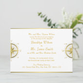 White Nautical Wedding Einladungen Gold Compass (Stehend Vorderseite)