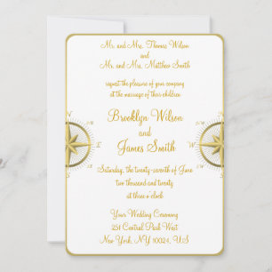 White Nautical Wedding Invitations Gold Compass Einladung