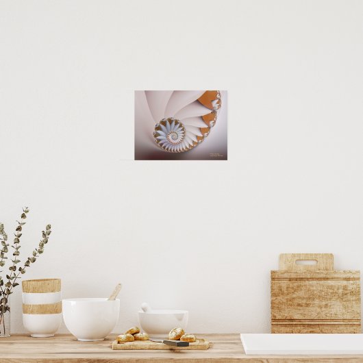 White Nautilus Abstrakt Seashell Fine Fraktal Poster (Küche)