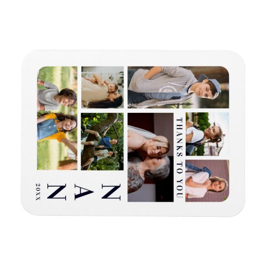 White & Navy Blue Classic 7 Multi Photos Collage Magnet (Horizontal)