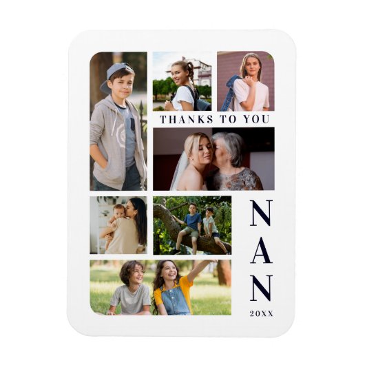 White & Navy Blue Classic 7 Multi Photos Collage Magnet (Vertikal)