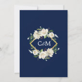 White Navy Blue Gold Floral Wedding Einladung (Rückseite)