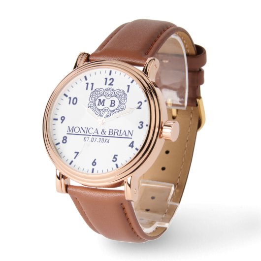 White navy blue Monogram Armbanduhr (Winkel)