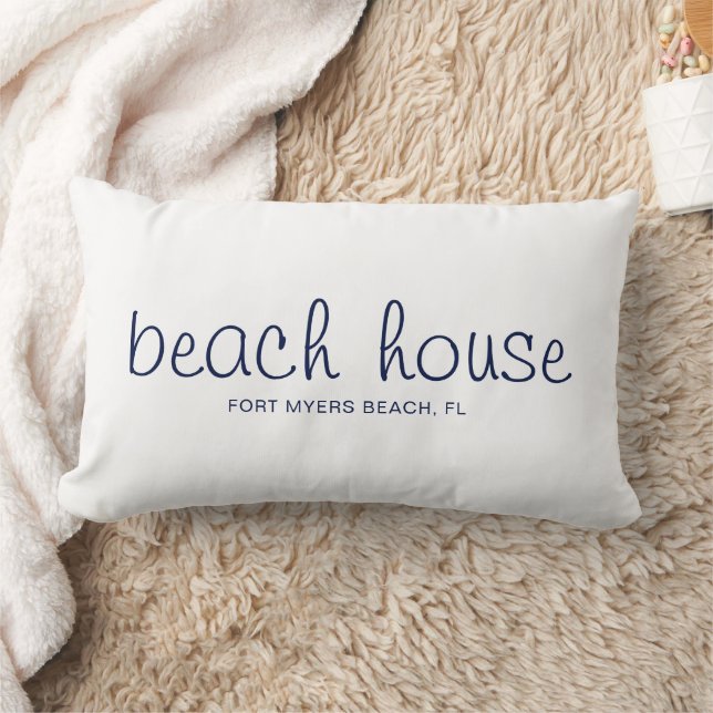 White Navy Blue Nautic Beach House - Benutzerdefin Lendenkissen (Decke)