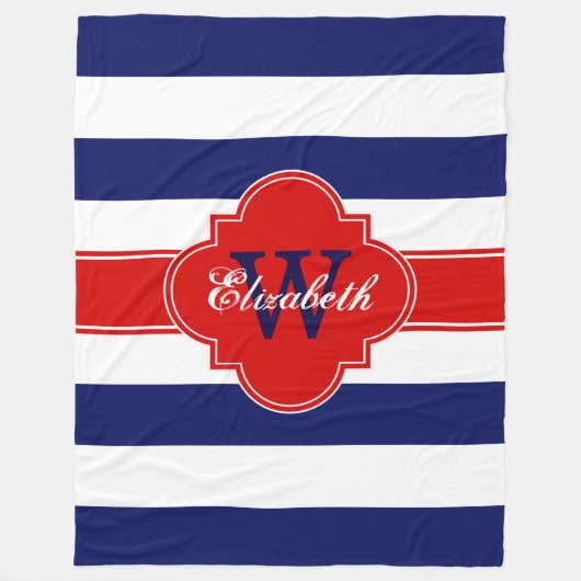 White Navy Blue Red LG Stripes Quatrefolie 3INQR Fleecedecke (Vorderseite)
