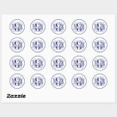 White Navy Blue Vine Script Monogram, DIY BG Runder Aufkleber (Blatt)