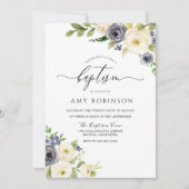 White & Navy Elegante Aquarelltaufe Einladung (Vorderseite)
