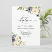 White & Navy Elegante Aquarelltaufe Einladung (Stehend Vorderseite)