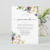 White & Navy Elegantes Wassercolor Quinceanera Par Einladung (Stehend Vorderseite)