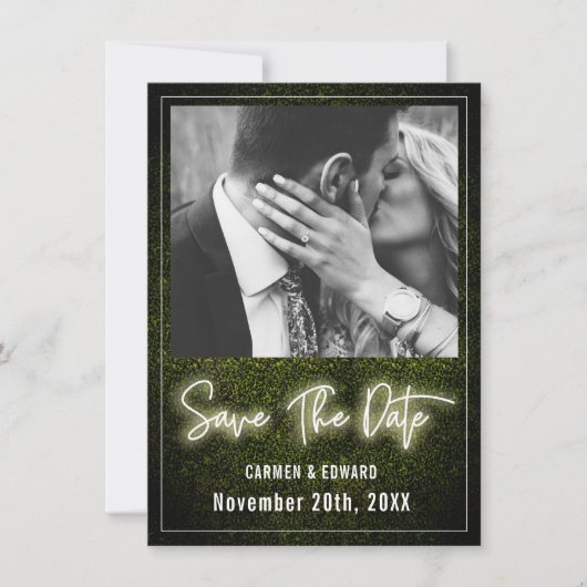 White Neon Boxwood Wedding Foto Save The Date (Vorderseite)