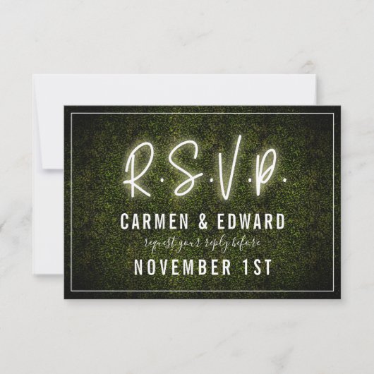 White Neon Boxwood Wedding RSVP (Vorderseite)