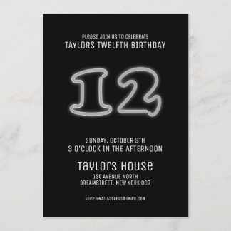 White Neon Sign 12. Trendy Geburtstagsparty Einladung