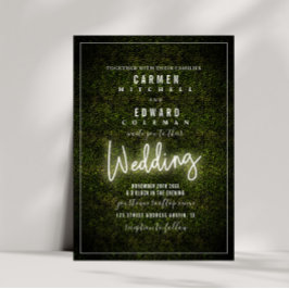 White Neon Sign Boxwood Wedding Einladung