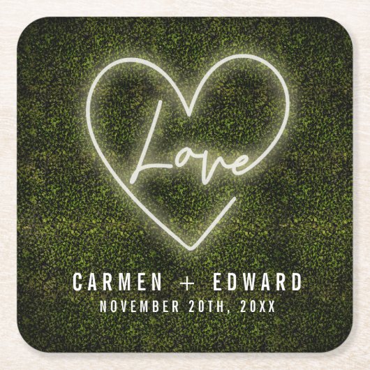 White Neon Sign Liebe Rechteckiger Pappuntersetzer (Vorderseite)