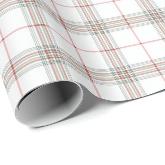 White Neutral Christmas Tartan Kariert Geschenkpapier (Rolleneckpunkt)