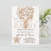 White Neutral Teddy Bear Baby Dusche Einladung (Stehend Vorderseite)