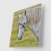 White New Forest Pony Wild Horse Quadratische Wanduhr (Winkel)