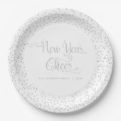 White New Year Chee Silver Snowflake Script Pappteller (Vorderseite)