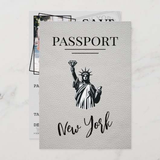 White New York City Passport Save the Date (Vorne/Hinten)