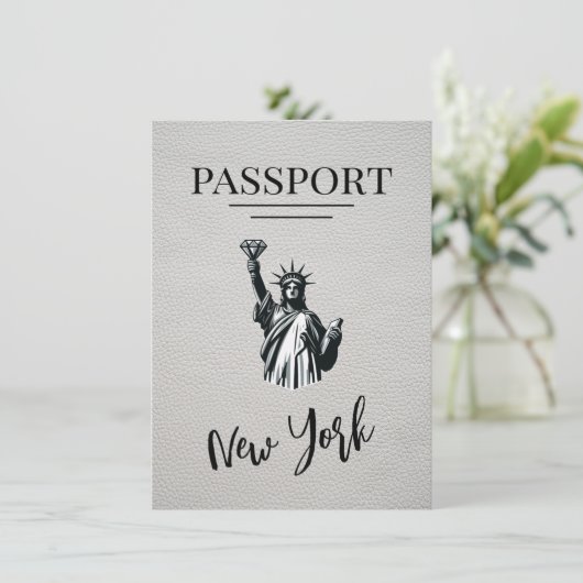 White New York City Passport Save the Date (Stehend Vorderseite)