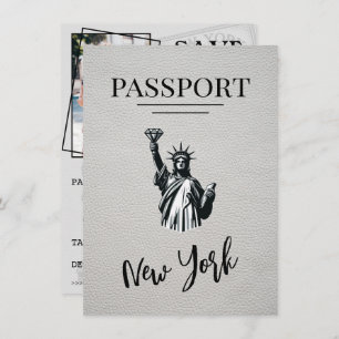 White New York City Passport Save the Date