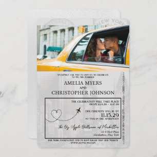 White New York City Passport Wedding Einladung