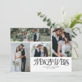 White Newlyweds Multi Foto Wedding Ankündigung (Stehend Vorderseite)