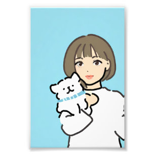 White Niedlich Dog and Girl - Herzwärmerfreundscha Fotodruck
