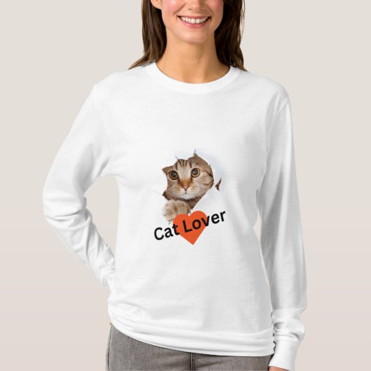 White Niedlich Full Sleeve Cat Lover Woman T Shirt (Vorderseite)