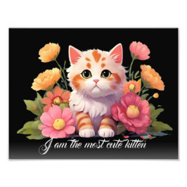 White Niedlich Kitten Cat in Blume Personalisiert Fotodruck