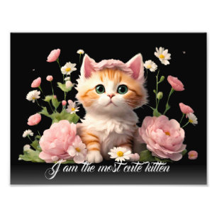 White Niedlich Kitten Cat in Blume Personalisiert  Fotodruck